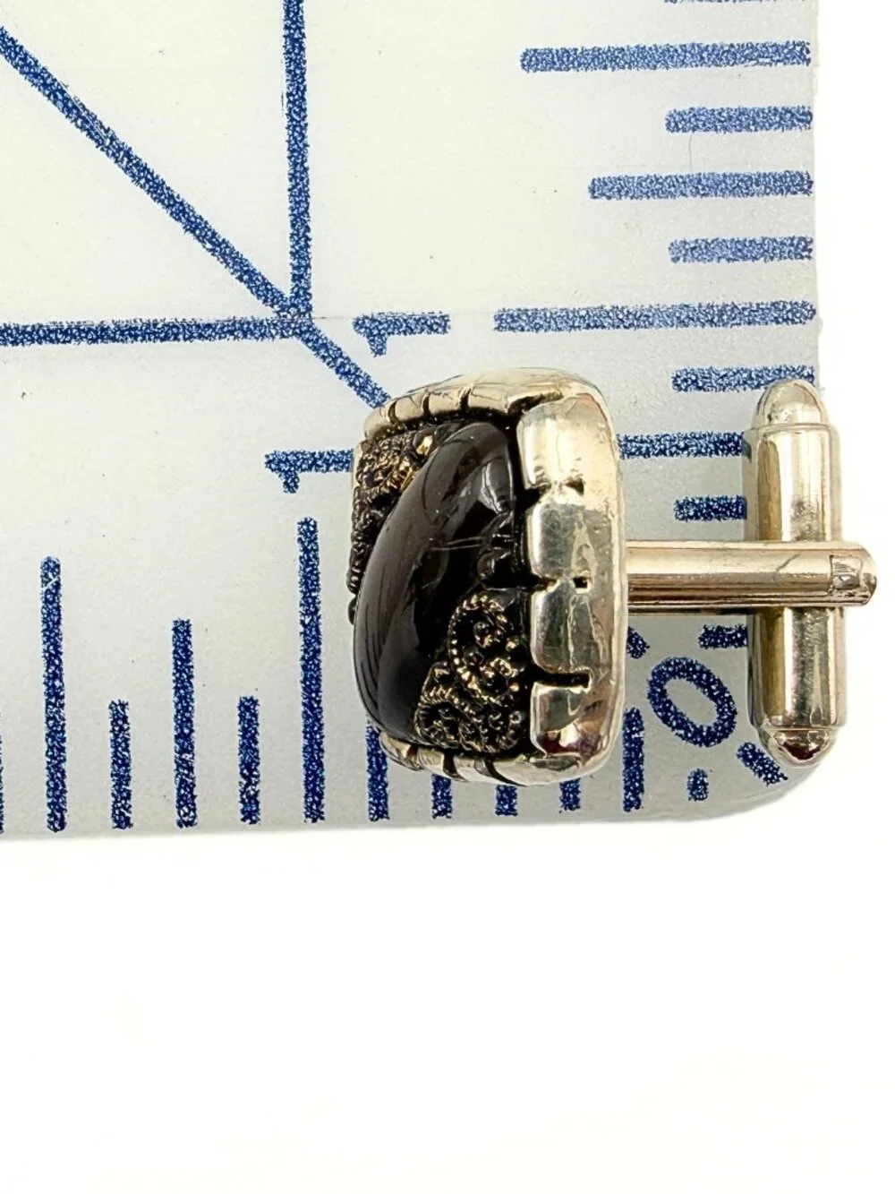 Amazing Vintage Renaissance Brown Glass Ornate Gold Plated Cufflinks